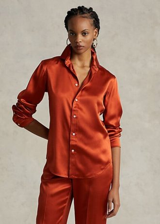Cămăși de damă portocalii Ralph Lauren Mulberry Silk Shir
