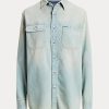 Cămăși de denim din bumbac Ralph Lauren Tamia de culoare albastru deschis Cămăși de denim din bumbac Ralph Lauren Tamia de culoare albastru deschis