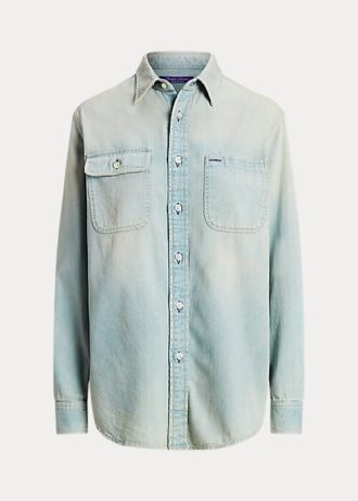 Cămăși de denim din bumbac Ralph Lauren Tamia de culoare albastru deschis