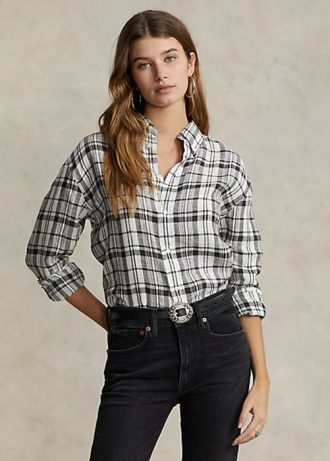 Cămăși de in carouri, negru/alb, pentru femei Ralph Lauren