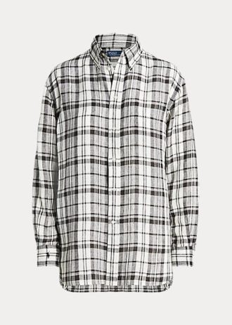Cămăși de in carouri, negru/alb, pentru femei Ralph Lauren