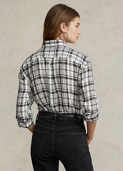 Cămăși de in carouri, negru/alb, pentru femei Ralph Lauren Cămăși de in carouri, negru/alb, pentru femei Ralph Lauren
