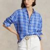 Cămăși de in carouri Ralph Lauren pentru femei albastre Cămăși de in carouri Ralph Lauren pentru femei albastre