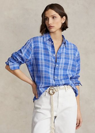 Cămăși de in carouri Ralph Lauren pentru femei albastre