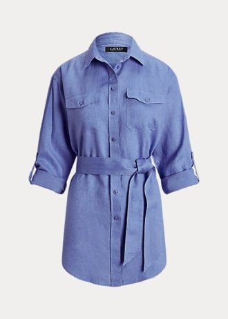 Cămăși de in cu curea Ralph Lauren de damă albastră