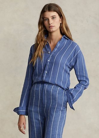 Cămăși de in cu dungi Ralph Lauren pentru damă albastră