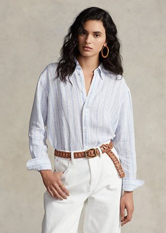 Cămăși de in cu dungi Ralph Lauren pentru damă albastră
