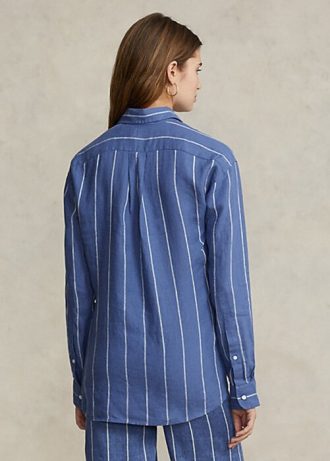Cămăși de in cu dungi Ralph Lauren pentru damă albastră