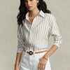 Cămăși de in cu dungi Ralph Lauren pentru femei maro/alb Cămăși de in cu dungi Ralph Lauren pentru femei maro/alb