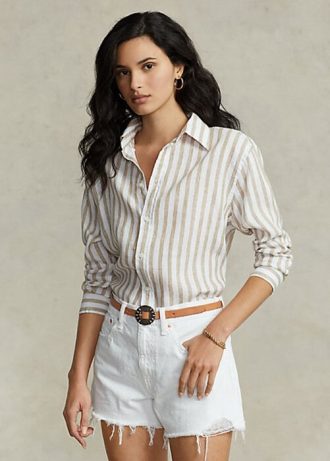 Cămăși de in cu dungi Ralph Lauren pentru femei maro/alb