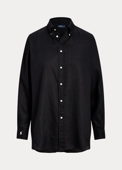 Cămăși de in negru pentru femei Ralph Lauren, cu croială relaxată Cămăși de in negru pentru femei Ralph Lauren, cu croială relaxată