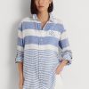 Cămăși de in oversize cu dungi Ralph Lauren de damă albastru/alb