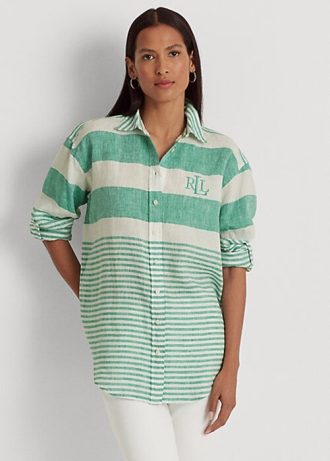 Cămăși de in oversize cu dungi Ralph Lauren pentru femei verzi