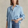 Cămăși de in pentru femei Ralph Lauren de culoare albastră Cămăși de in pentru femei Ralph Lauren de culoare albastră