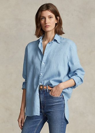 Cămăși de in pentru femei Ralph Lauren de culoare albastră