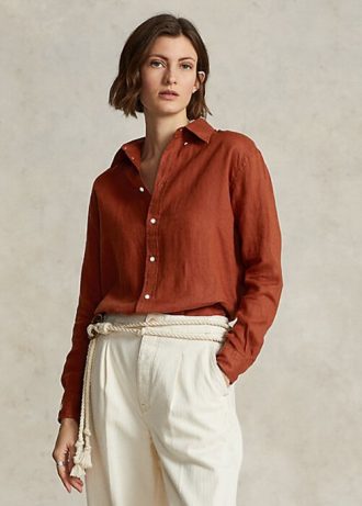 Cămăși de in pentru femei Ralph Lauren, de culoare portocalie