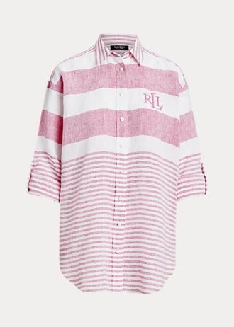 Cămăși de in supradimensionate cu dungi Ralph Lauren pentru femei roz