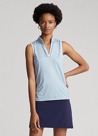 Cămăși din piqué fără mâneci, cu croială, Ralph Lauren, albastre