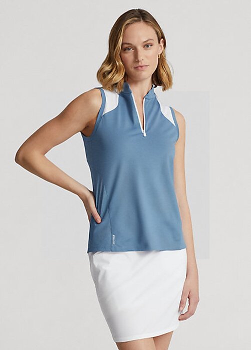 Cămăși din piqué fără mâneci, cu croială, Ralph Lauren, albastre Cămăși din piqué fără mâneci, cu croială, Ralph Lauren, albastre