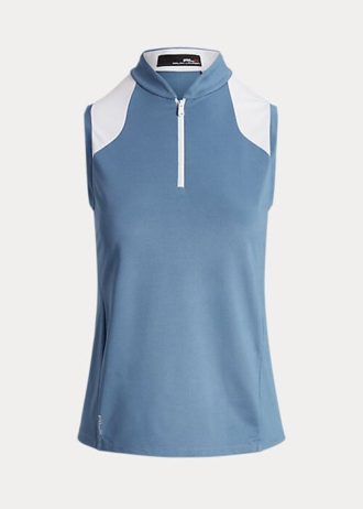 Cămăși din piqué fără mâneci, cu croială, Ralph Lauren, albastre