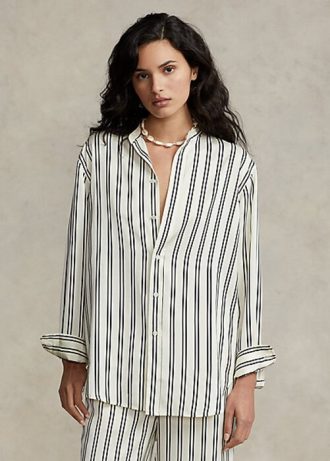 Cămăși din satin cu dungi supradimensionate Ralph Lauren pentru femei negre/crem