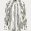 Cămăși din satin cu dungi supradimensionate Ralph Lauren pentru femei negre/crem Cămăși din satin cu dungi supradimensionate Ralph Lauren pentru femei negre/crem