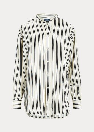 Cămăși din satin cu dungi supradimensionate Ralph Lauren pentru femei negre/crem