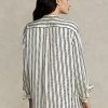 Cămăși din satin cu dungi supradimensionate Ralph Lauren pentru femei negre/crem Cămăși din satin cu dungi supradimensionate Ralph Lauren pentru femei negre/crem