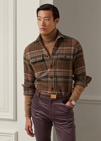 Cămăși din tweed din lână în carouri Ralph Lauren, maro, pentru bărbați Cămăși din tweed din lână în carouri Ralph Lauren, maro, pentru bărbați