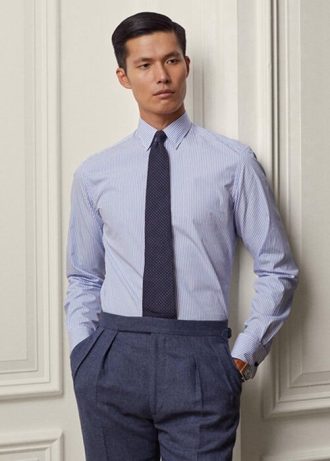 Cămăși formale din popeline cu benzi bengale Ralph Lauren, albastre, pentru bărbați Cămăși formale din popeline cu benzi bengale Ralph Lauren, albastre, pentru bărbați