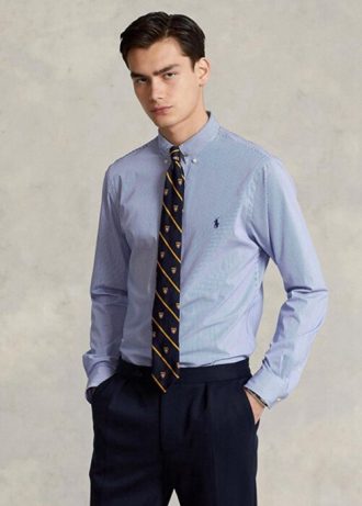 Cămăși formale din poplin stretch cu dungi Ralph Lauren, albastre, pentru bărbați Cămăși formale din poplin stretch cu dungi Ralph Lauren, albastre, pentru bărbați