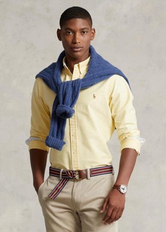 Cămăși galbene pentru bărbați Ralph Lauren slim fit Oxford