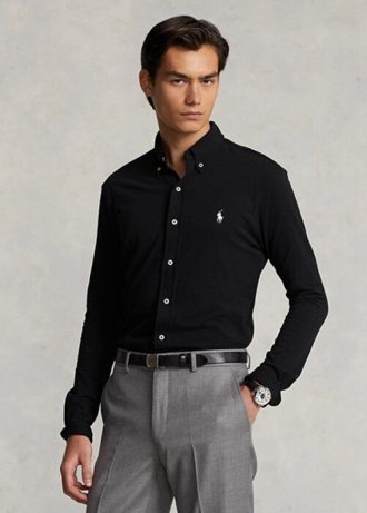 Cămăși negre Ralph Lauren pentru bărbați din plasă cu greutate pana