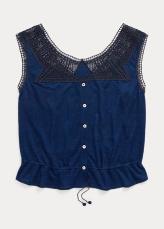 Cămăși pentru femei Ralph Lauren, cu garnituri croșetate, de culoare bleumarin