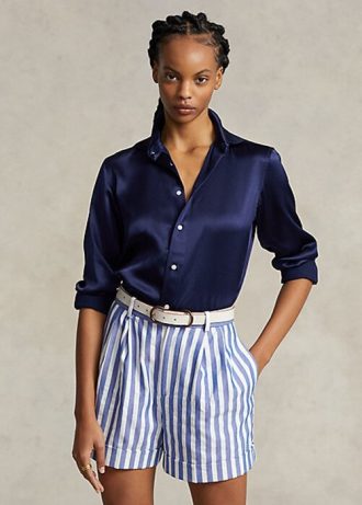 Cămăși pentru femei Ralph Lauren din mătase de dud bleumarin