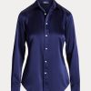 Cămăși pentru femei Ralph Lauren din mătase de dud bleumarin Cămăși pentru femei Ralph Lauren din mătase de dud bleumarin