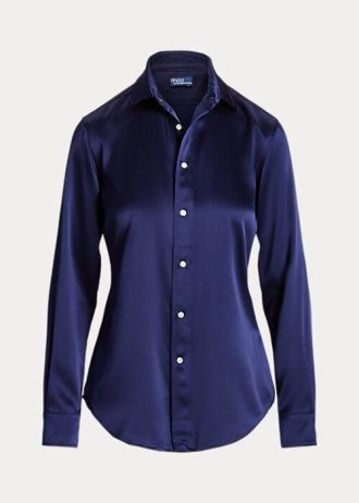Cămăși pentru femei Ralph Lauren din mătase de dud bleumarin