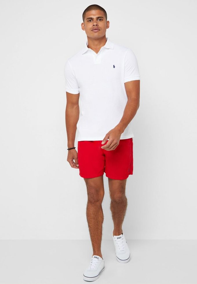 Cămăși polo alb pentru bărbați Ralph Lauren Basic Mesh Cămăși polo alb pentru bărbați Ralph Lauren Basic Mesh