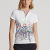 Cămăși polo albe pentru femei Ralph Lauren, croite, cu motive franțuzești