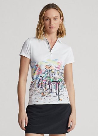 Cămăși polo albe pentru femei Ralph Lauren, croite, cu motive franțuzești