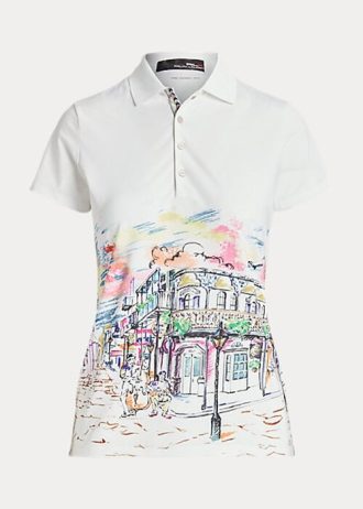 Cămăși polo albe pentru femei Ralph Lauren, croite, cu motive franțuzești
