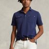 Cămăși polo cu buzunare din plasă pentru bărbați, Ralph Lauren, de culoare bleumarin