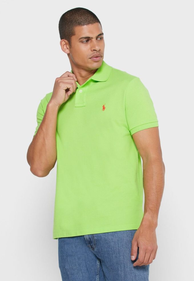 Cămăși polo cu plasă de bază Ralph Lauren verzi pentru bărbați