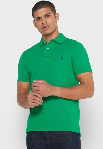 Cămăși polo cu plasă de bază Ralph Lauren verzi pentru bărbați Cămăși polo cu plasă de bază Ralph Lauren verzi pentru bărbați