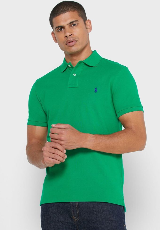 Cămăși polo cu plasă de bază Ralph Lauren verzi pentru bărbați