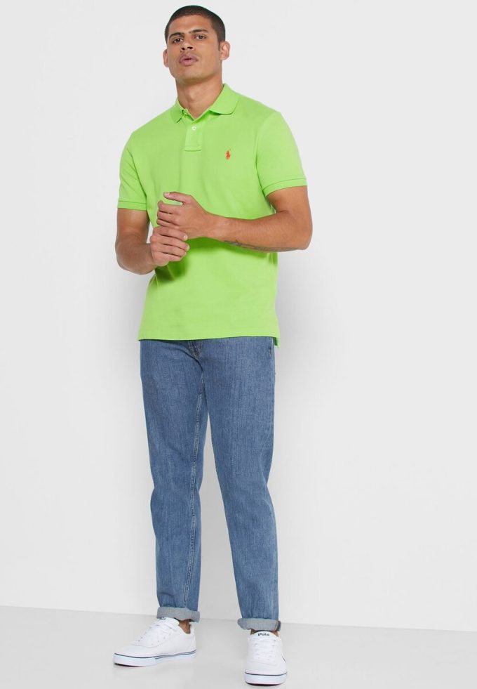 Cămăși polo cu plasă de bază Ralph Lauren verzi pentru bărbați