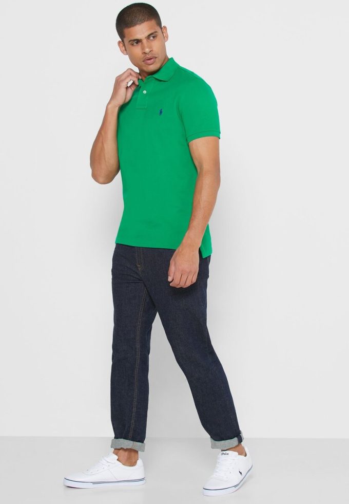 Cămăși polo cu plasă de bază Ralph Lauren verzi pentru bărbați