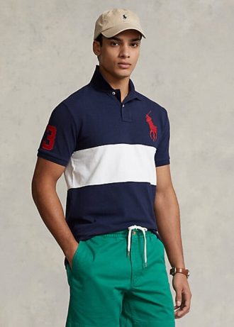 Cămăși polo cu plasă Ralph Lauren Big Pony pentru bărbați bleumarin/alb Cămăși polo cu plasă Ralph Lauren Big Pony pentru bărbați bleumarin/alb