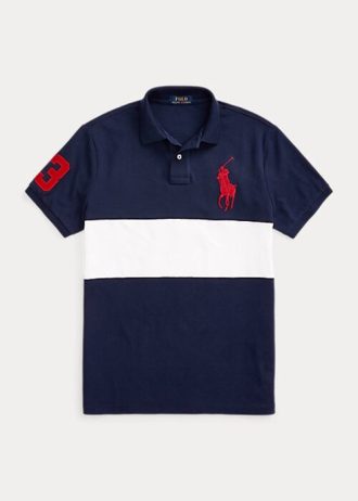 Cămăși polo cu plasă Ralph Lauren Big Pony pentru bărbați bleumarin/alb Cămăși polo cu plasă Ralph Lauren Big Pony pentru bărbați bleumarin/alb