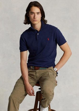 Cămăși polo cu plasă slim Fit Ralph Lauren pentru bărbați bleumarin Cămăși polo cu plasă slim Fit Ralph Lauren pentru bărbați bleumarin